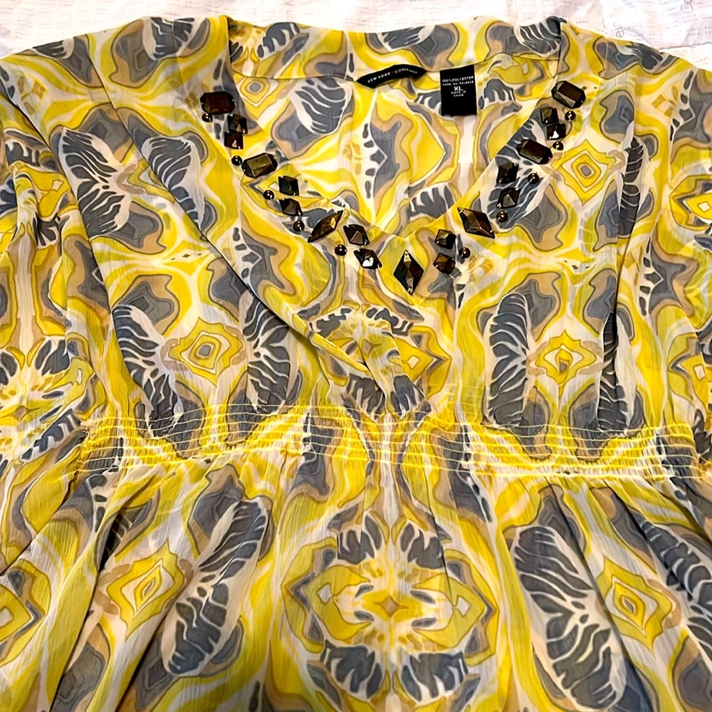 Yellow and gray blouse